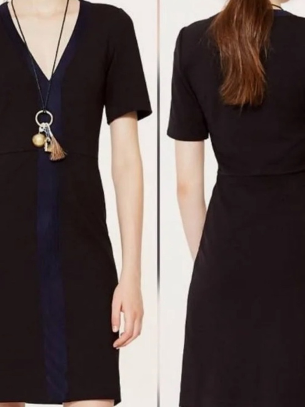 Tory Burch Sallare stretch wool blend tunic dress with goat leather suede trim L